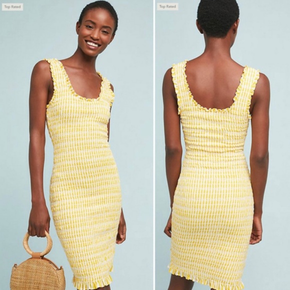 Anthropologie Akemi + Kin Smocked Yellow Sleeveless Dress with Ruffles - Picture 2 of 12